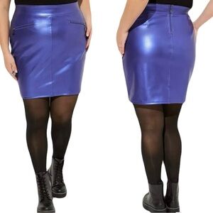NEW TORRID‎ Faux Leather Mini Skirt Electric Blue size 5X Plus NWT Glam Y2K NYE